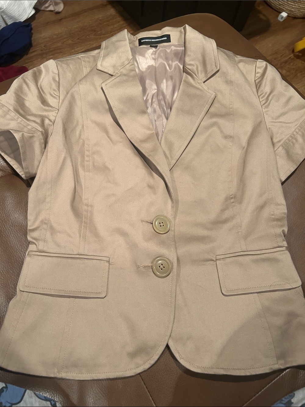 Express Short-Sleeve Tan Blazer with Notched Lapel